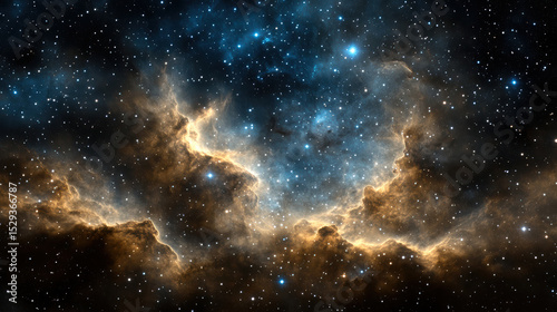 Chaotic orange and indigo nebula clouds with sparkling stars create mesmerizing cosmic scene
