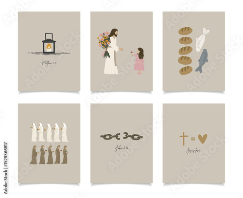  Christian Posters, Religion Hand Drawn Art, Biblical symbols, Wall decor, Jesus love, bible verse