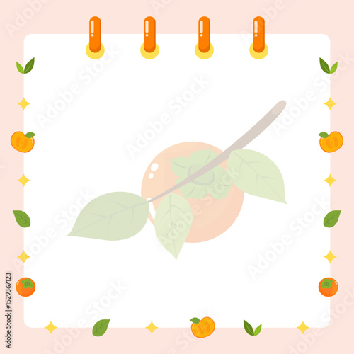 A fall themed memo template featuring a cute persimmon illustration and a spring notebook and binder design. Vector illustration.