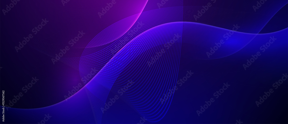 Fototapeta premium Abstract purple and blue flowing waves on dark background