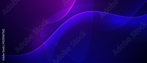 Abstract purple and blue flowing waves on dark background