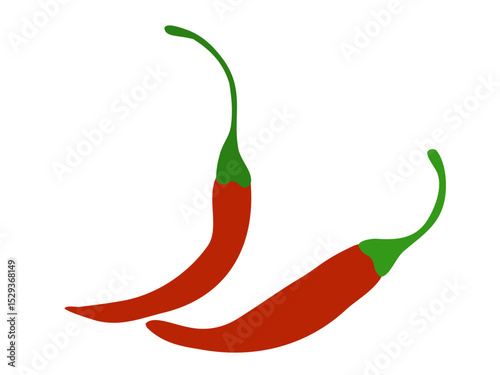 Two Bright Red Chili Peppers with Green Stems on a White Background