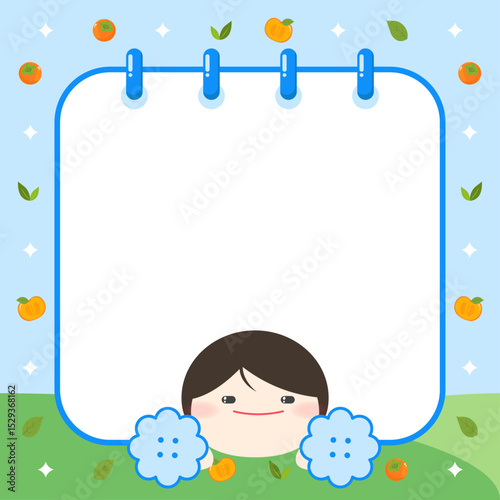This is a memo pad with a boy character illustration cheering at a sports day. Vector illustration.