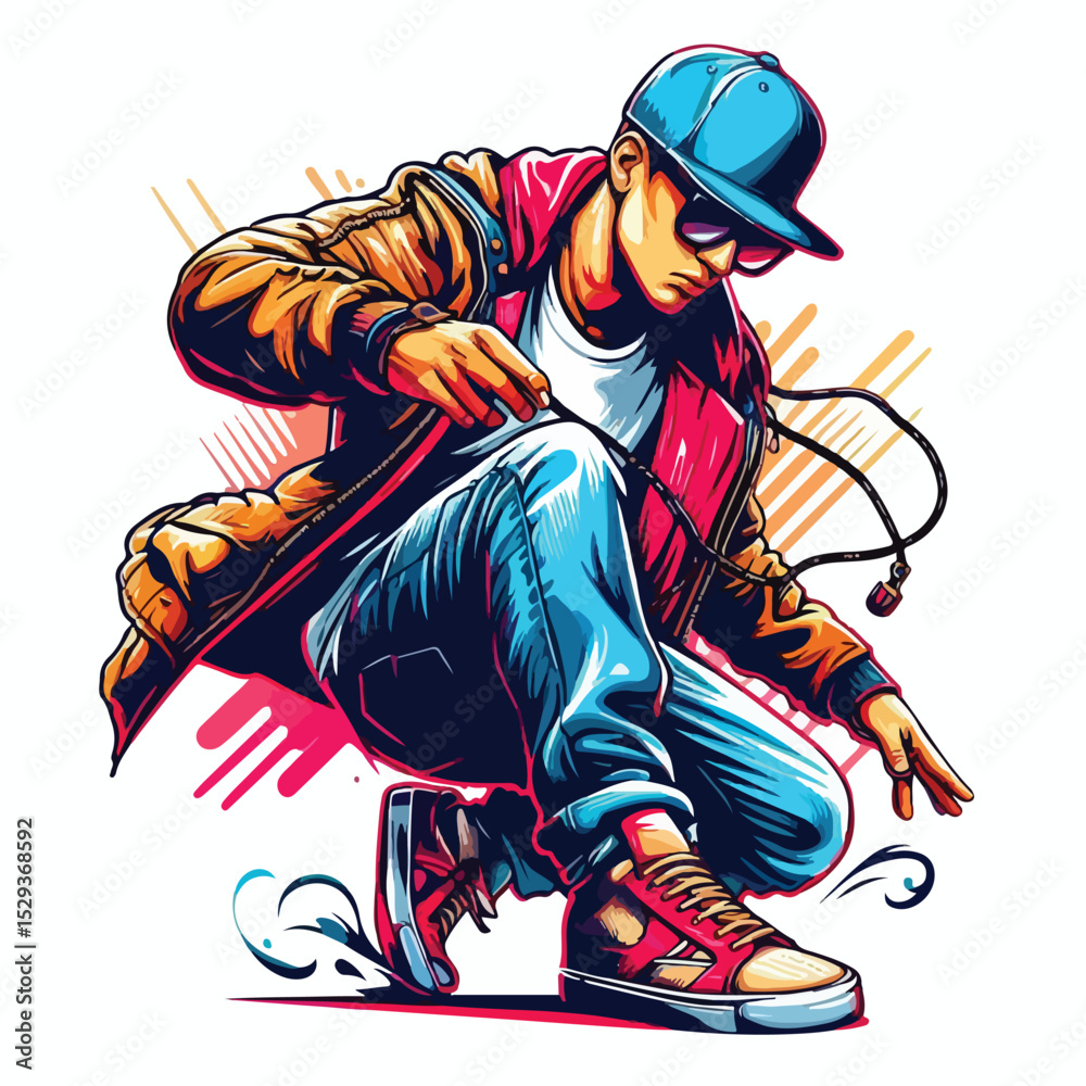 Obraz premium cartoon vector image of a rapper