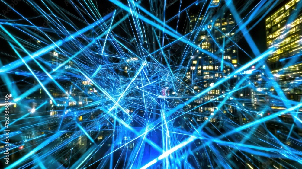 Abstract urban night scene with vibrant blue light trails Abstract urban night scene with vibrant blue light trails