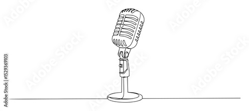 retro mic on stand one line drawing