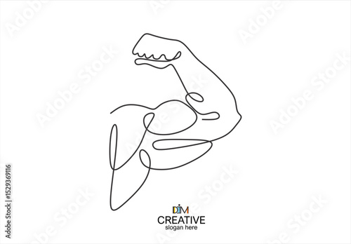 Muscular Arm Line Art Strength and Fitness Illustration.  line icon-continuous line drawing. Editable stroke.