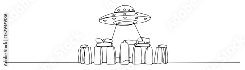 ufo over stonehenge one line art