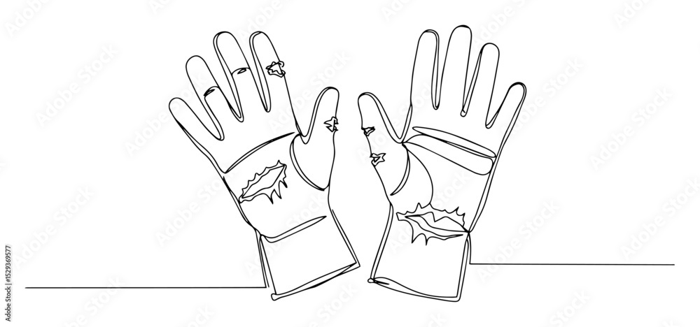 Obraz premium protective gloves one line vector illustration