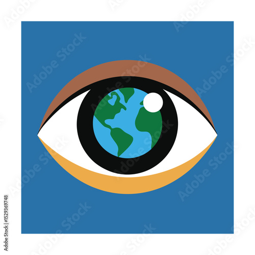 Illustration depicting earth within an eye symbolizing global awareness and perspective
