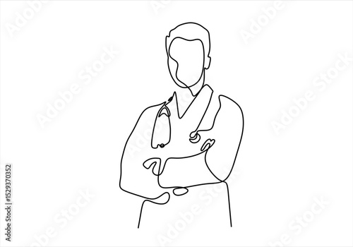 Doctor with Stethoscope Line Art.  line icon-continuous line drawing. Editable stroke.