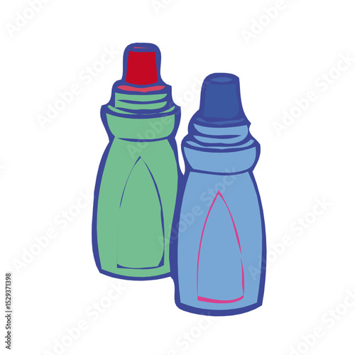 Two cartoon bottles of cleaning solution