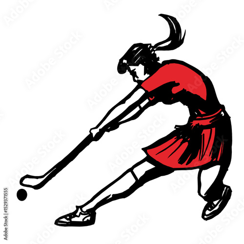Dynamic female golf player in action