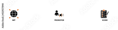 NPS banner web icon vector illustration concept for net promotor score with icon of shopping, customer, rating, like, premium, and store