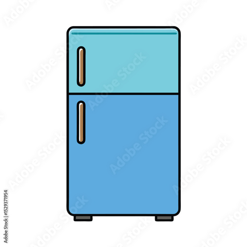 Flat design illustration of a simple two-door refrigerator with blue colors isolated on white