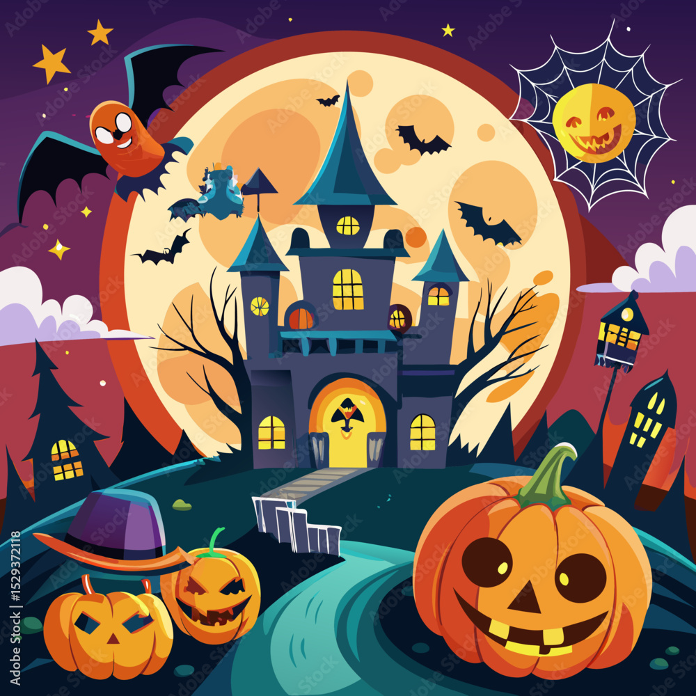 Fototapeta premium halloween background with pumpkin and bats