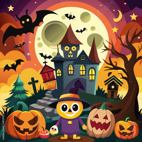 halloween background with pumpkin and bats