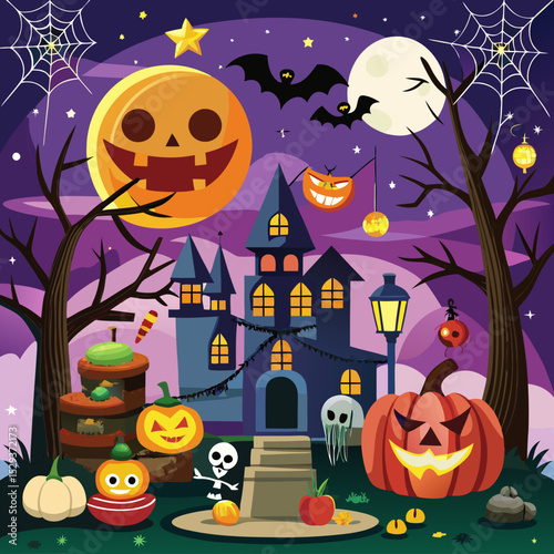 halloween background with pumpkin and bats