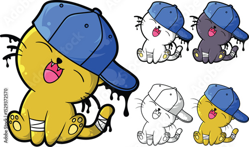 Cool Cat with Blue Cap – Cartoon Vector Set