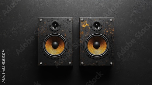 Vintage Speakers with Rusty Finish on Dark Textured Background