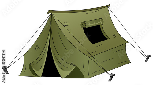 Cartoon Camping Tent Drawing. Hand Drawn Summer Overnight Hiking Gear Vector Illustration