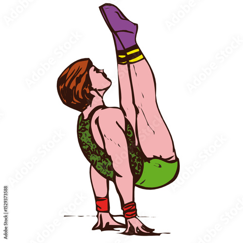 Gymnast Performing a Difficult Balance Pose on Hands
