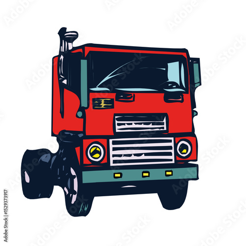 A Stylized Illustration of a Red Semi Truck Cab Facing Forward