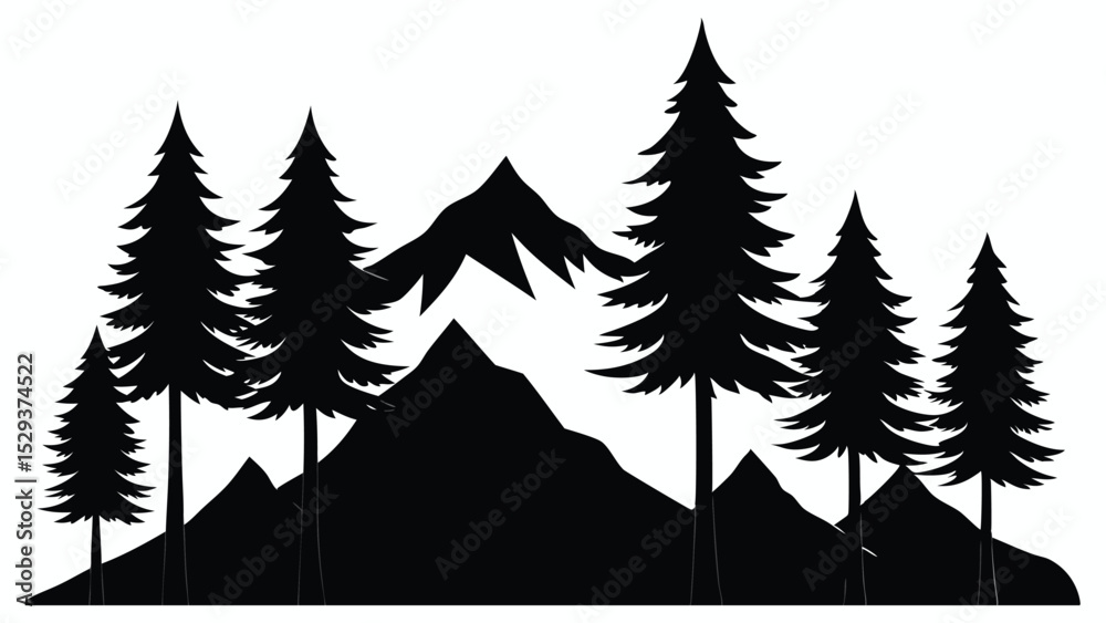 Obraz premium Majestic mountain silhouette with evergreen trees