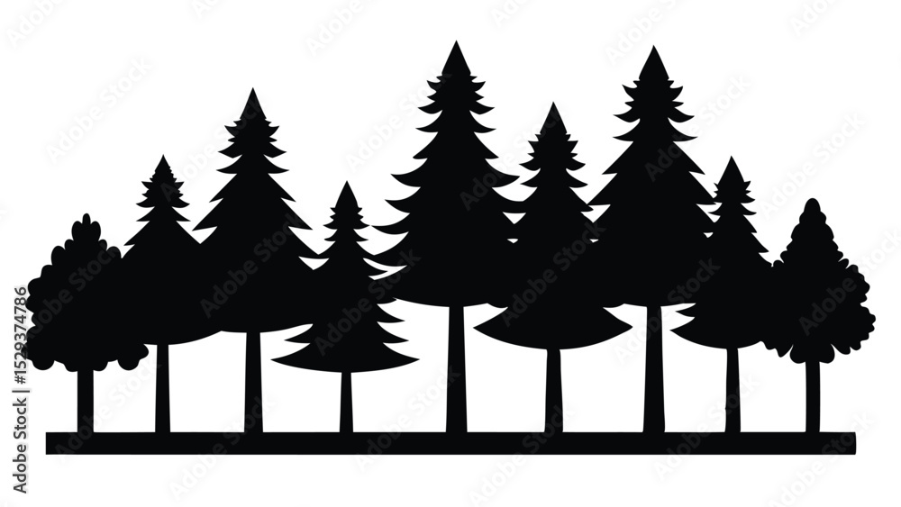 Obraz premium Silhouetted forest trees nature landscape illustration