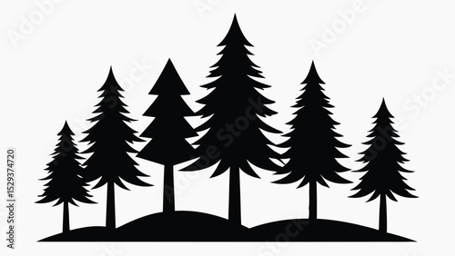 Silhouetted evergreen trees on a hill simple nature illustration