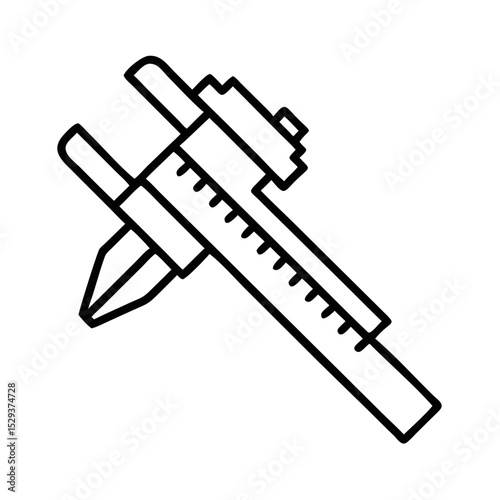 Caliper tool for precise measurement in technical drawing style  