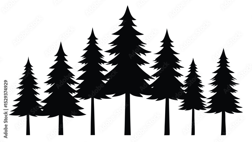 Fototapeta premium Silhouetted pine trees forest winter nature graphic