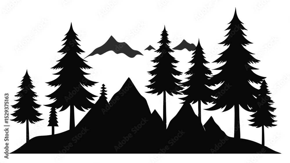 Obraz premium Majestic mountain silhouette with evergreen trees