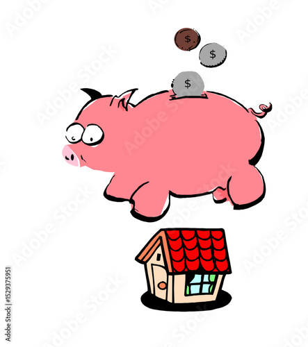 Saving money for a new house piggy bank illustration