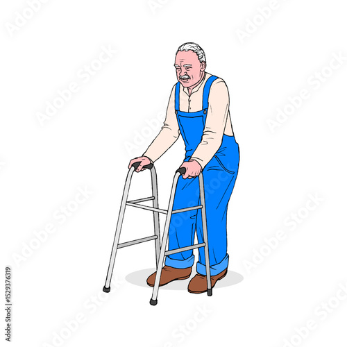 Elderly man using a walking frame