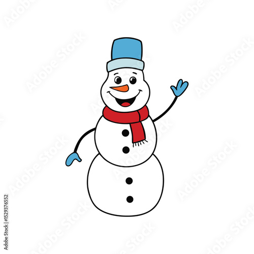 A cheerful snowman waving
