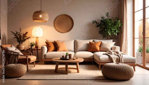 Cozy living room with autumn decor.