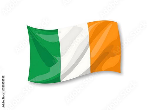 Fotografie Waving Irish flag, green, white, and orange vertical stripes, national symbol of Ireland