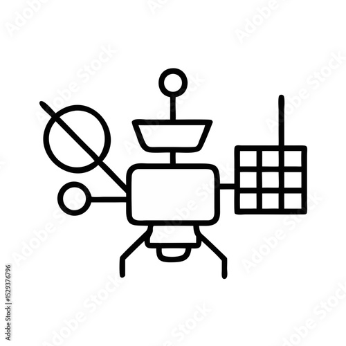 Space probe illustration in minimalist line art style  