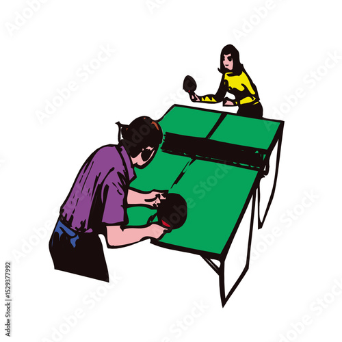 Two women playing table tennis intensely