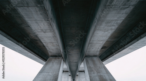 Symmetrical Concrete Bridge Underside with Pillar Texture under Overcast Sky