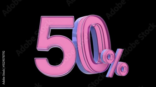 50 percent sale on the black background wobble 3d spin. alpha matte and green screen channel