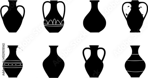 Abstract vase silhouette. Boho ceramic vase in trendy minimalist style. Vector pottery icons for creating logo, postcard, posters, invitation, social media posts and stories. Isolated illustrations
