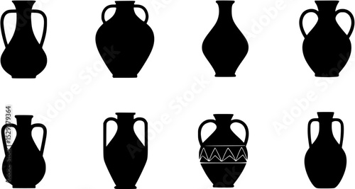 Abstract vase silhouette. Boho ceramic vase in trendy minimalist style. Vector pottery icons for creating logo, postcard, posters, invitation, social media posts and stories. Isolated illustrations