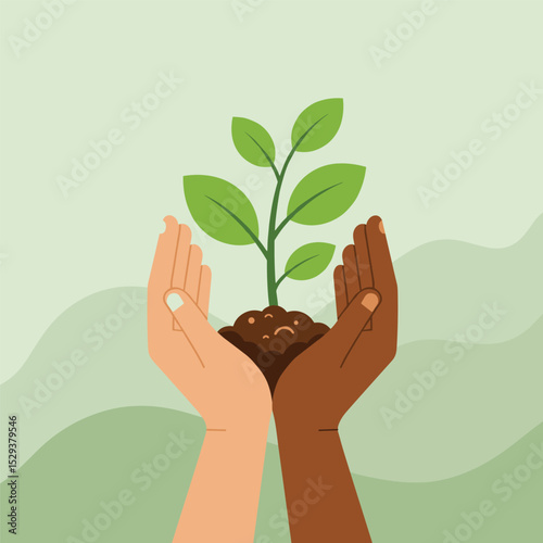 Hand with plant. ECO friendly icon. Plant in hand. Hand holding plant. ECO world. Ecological concept icon
