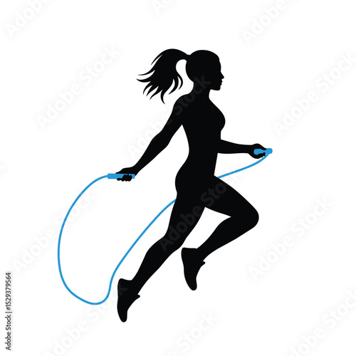 silhouette of fitness man and woman jumping rope. vector illustration, white background isolation