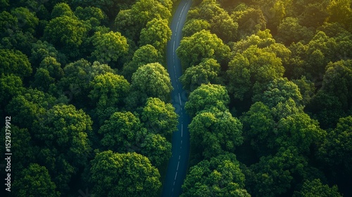Aerial View of Curved Road Surrounded by Lush Green Forest