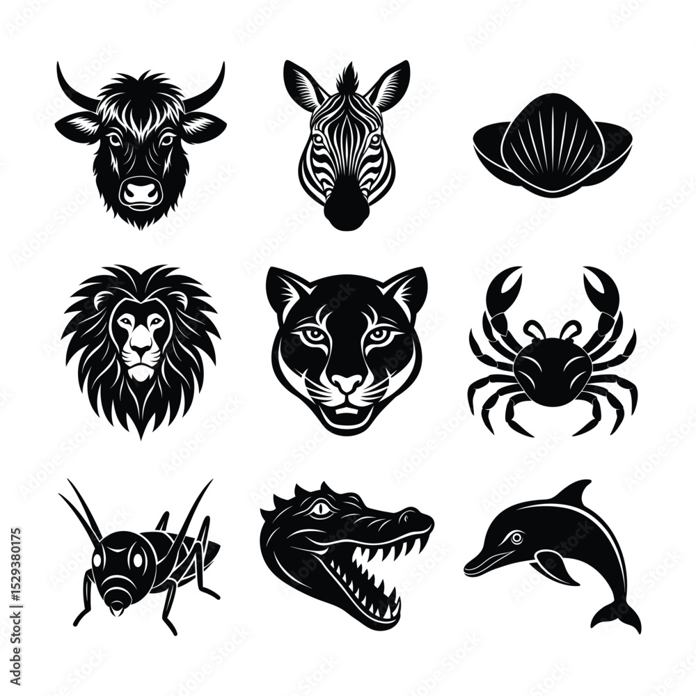 Obraz premium Set of animal vector Silhouette illustration