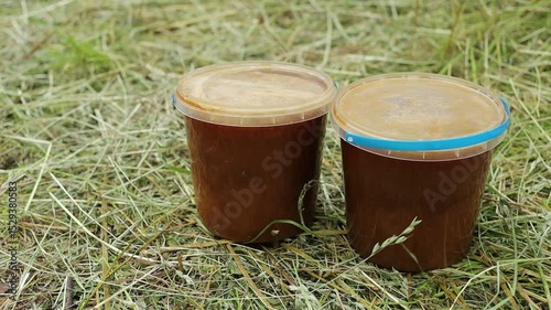 Two jars of homemade honey