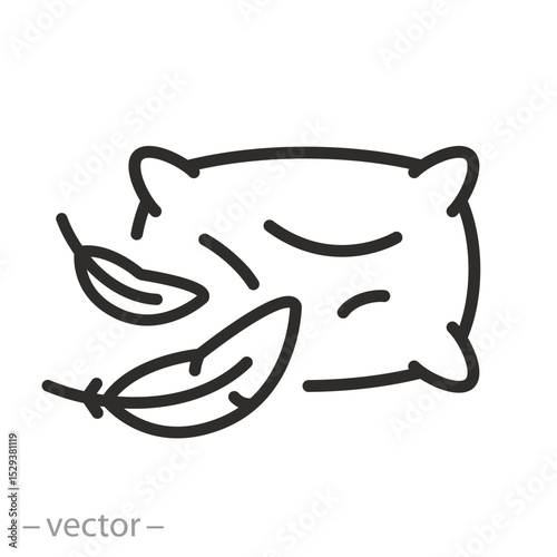 feather pillow icon, soft pillow, comfortable sleep,lightweight icon, thin line symbol on white background, editable stroke vector illustration eps 10